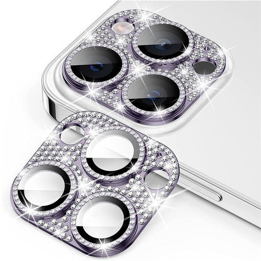 ENKAY HAT PRINCE For iPhone 16 Pro / 16 Pro Max Camera Lens Protector Rhinestone Decor Metal+Tempered Glass Lens Film - Dark Purple