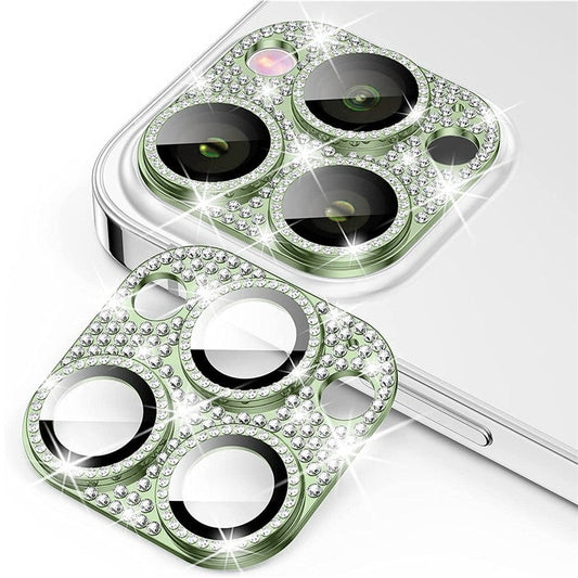 ENKAY HAT PRINCE For iPhone 16 Pro / 16 Pro Max Camera Lens Protector Rhinestone Decor Metal+Tempered Glass Lens Film - Green
