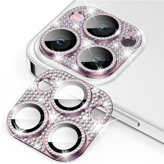 ENKAY HAT PRINCE For iPhone 16 Pro / 16 Pro Max Camera Lens Protector Rhinestone Decor Metal+Tempered Glass Lens Film - Pink