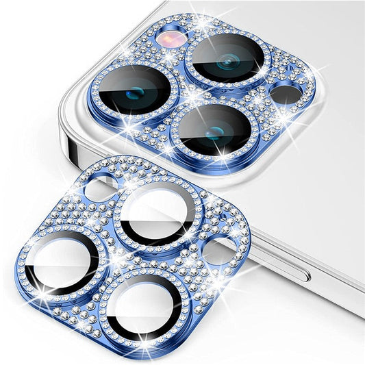 ENKAY HAT PRINCE For iPhone 16 Pro / 16 Pro Max Camera Lens Protector Rhinestone Decor Metal+Tempered Glass Lens Film - Navy Blue