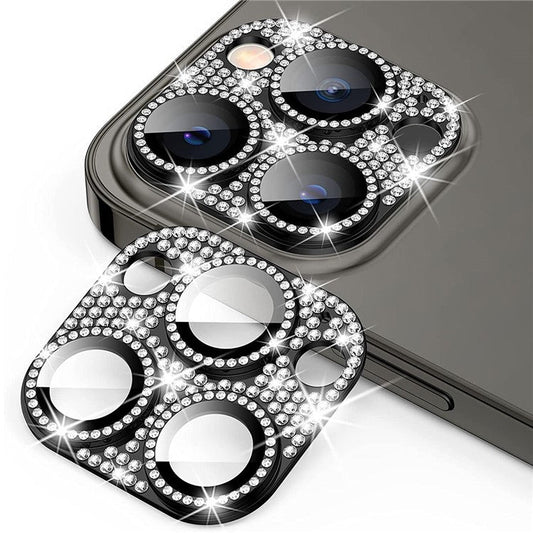 ENKAY HAT PRINCE For iPhone 16 Pro / 16 Pro Max Camera Lens Protector Rhinestone Decor Metal+Tempered Glass Lens Film - Black
