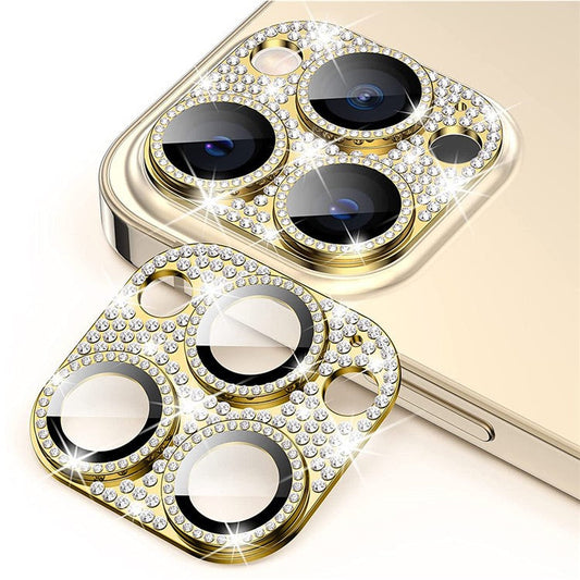 ENKAY HAT PRINCE For iPhone 16 Pro / 16 Pro Max Camera Lens Protector Rhinestone Decor Metal+Tempered Glass Lens Film - Gold