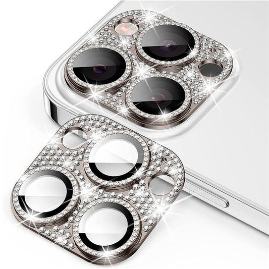 ENKAY HAT PRINCE For iPhone 16 Pro / 16 Pro Max Camera Lens Protector Rhinestone Decor Metal+Tempered Glass Lens Film - Brown