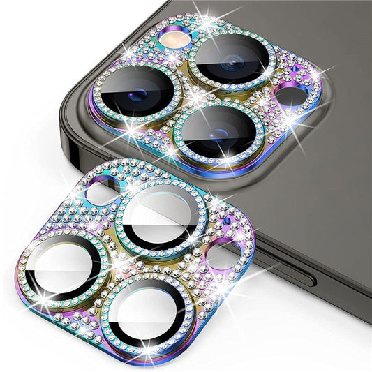 ENKAY HAT PRINCE For iPhone 16 Pro / 16 Pro Max Camera Lens Protector Rhinestone Decor Metal+Tempered Glass Lens Film - Multi-Color