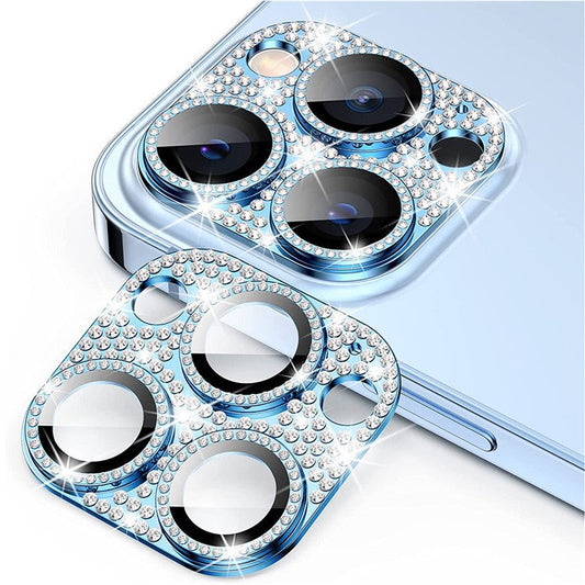 ENKAY HAT PRINCE For iPhone 16 Pro / 16 Pro Max Camera Lens Protector Rhinestone Decor Metal+Tempered Glass Lens Film - Blue