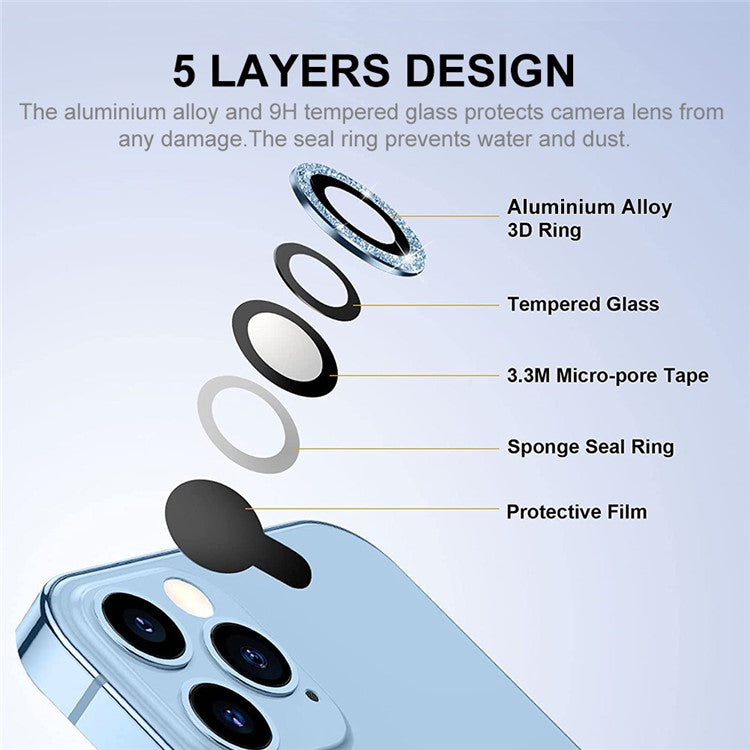 ENKAY HAT PRINCE 1Set For iPhone 16 Pro / 16 Pro Max Camera Lens Protector Glitter Metal Ring Lens Film - Multi-Color