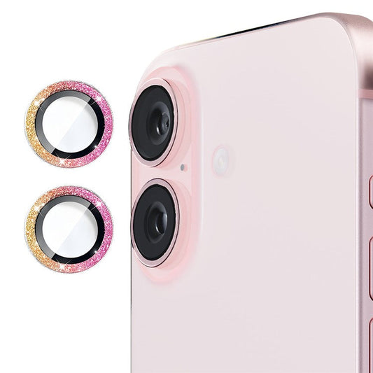 ENKAY HAT PRINCE 1Set For iPhone 16 / 16 Plus Camera Lens Film Glitter Metal Ring Lens Protector - Multi-color