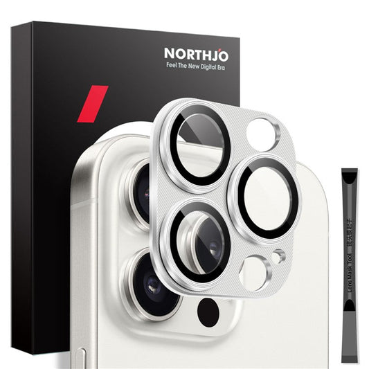 NORTHJO For iPhone 16 Pro Max / 16 Pro Integrated Camera Lens Protector CD Vein Metal Frame + Tempered Glass Lens Film - Silver