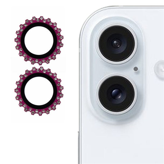 2Pcs / Set For iPhone 16 / 16 Plus Camera Lens Protector Gear Shape Rhinestone Decor Corning Gorilla Glass Lens Film - Rose