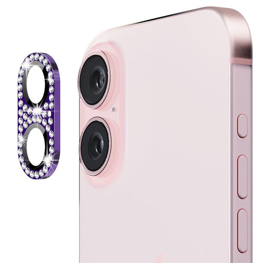ENKAY HAT PRINCE For iPhone 16 /  16 Plus Camera Lens Protector Rhinestone Decor Metal+Tempered Glass Lens Film - Dark Purple