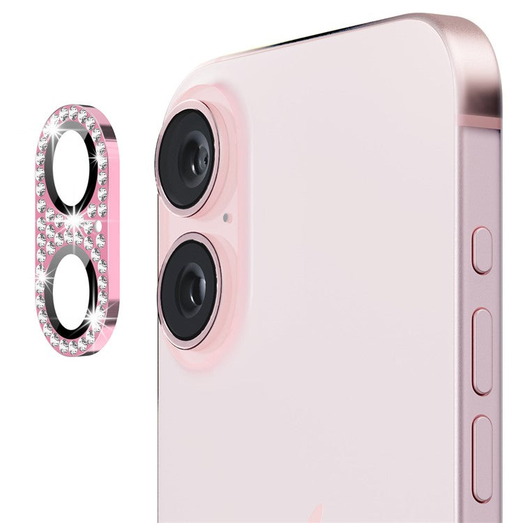 ENKAY HAT PRINCE For iPhone 16 /  16 Plus Camera Lens Protector Rhinestone Decor Metal+Tempered Glass Lens Film - Pink