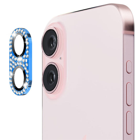 ENKAY HAT PRINCE For iPhone 16 /  16 Plus Camera Lens Protector Rhinestone Decor Metal+Tempered Glass Lens Film - Navy Blue