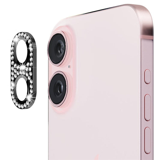 ENKAY HAT PRINCE For iPhone 16 /  16 Plus Camera Lens Protector Rhinestone Decor Metal+Tempered Glass Lens Film - Black