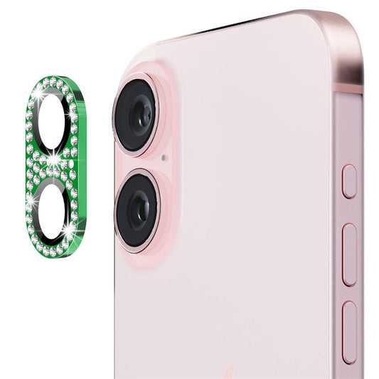ENKAY HAT PRINCE For iPhone 16 /  16 Plus Camera Lens Protector Rhinestone Decor Metal+Tempered Glass Lens Film - Green