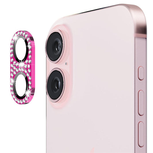 ENKAY HAT PRINCE For iPhone 16 /  16 Plus Camera Lens Protector Rhinestone Decor Metal+Tempered Glass Lens Film - Rose