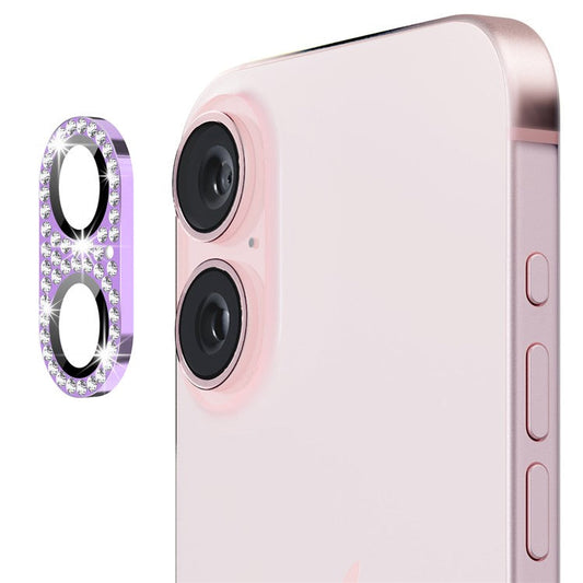ENKAY HAT PRINCE For iPhone 16 /  16 Plus Camera Lens Protector Rhinestone Decor Metal+Tempered Glass Lens Film - Light Purple