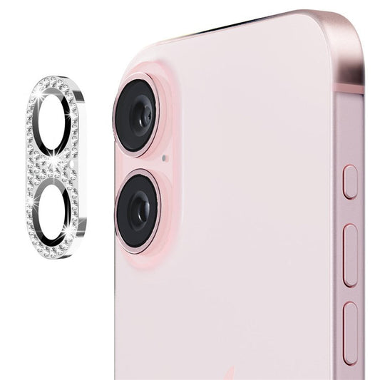 ENKAY HAT PRINCE For iPhone 16 /  16 Plus Camera Lens Protector Rhinestone Decor Metal+Tempered Glass Lens Film - Silver