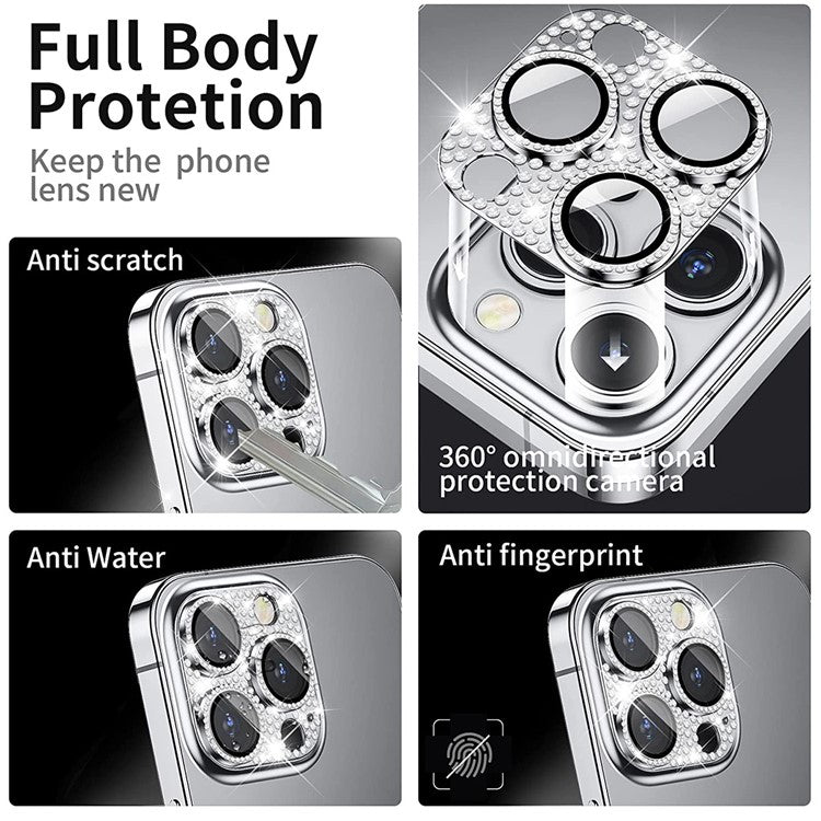 ENKAY HAT PRINCE For iPhone 16 /  16 Plus Camera Lens Protector Rhinestone Decor Metal+Tempered Glass Lens Film - Silver