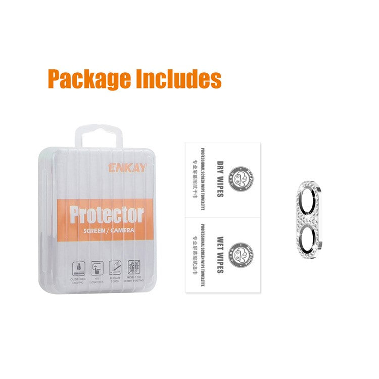 ENKAY HAT PRINCE For iPhone 16 /  16 Plus Camera Lens Protector Rhinestone Decor Metal+Tempered Glass Lens Film - Silver