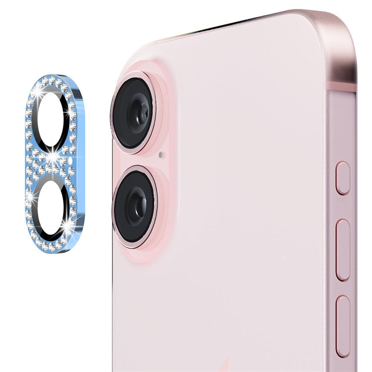ENKAY HAT PRINCE For iPhone 16 /  16 Plus Camera Lens Protector Rhinestone Decor Metal+Tempered Glass Lens Film - Blue