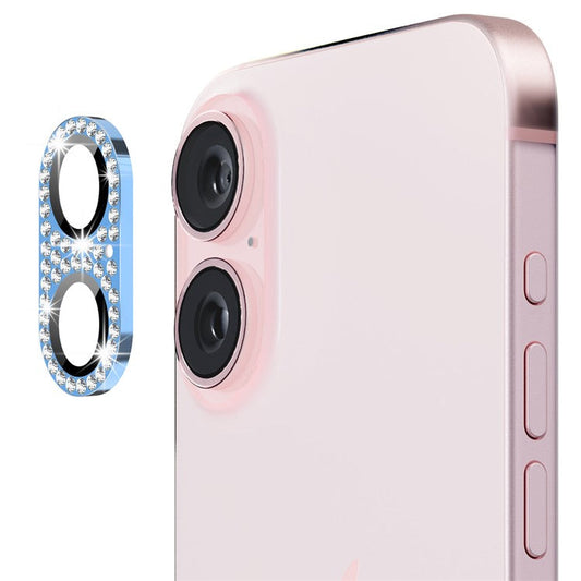 ENKAY HAT PRINCE For iPhone 16 /  16 Plus Camera Lens Protector Rhinestone Decor Metal+Tempered Glass Lens Film - Blue