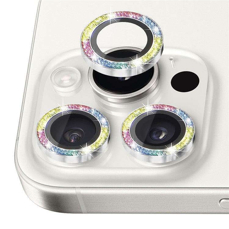 NORTHJO 1 Set For iPhone 16 Pro / 16 Pro Max Camera Lens Film Tempered Glass+Metal Glitter Rear Lens Protector - Colorful