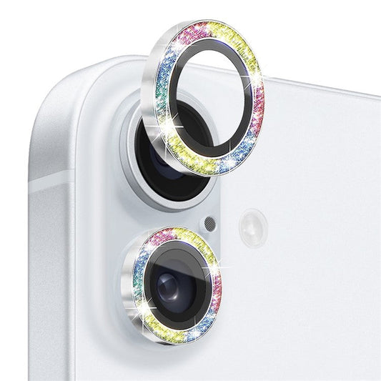 NORTHJO 1 Set For iPhone 16 / 16 Plus Camera Lens Film Tempered Glass+Metal Glitter Rear Lens Protector - Colorful