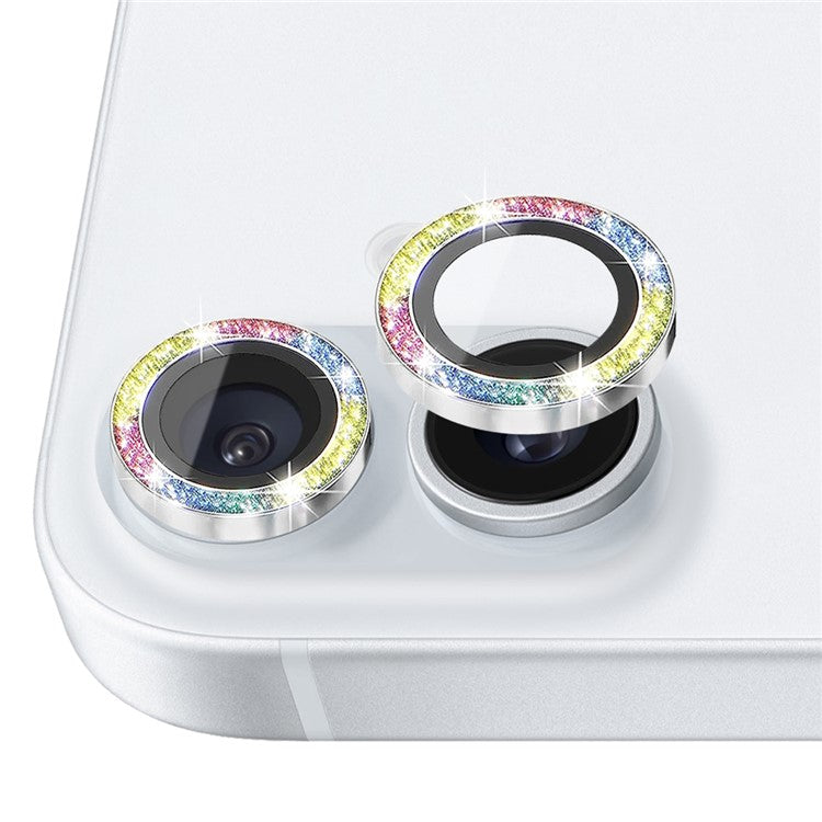 NORTHJO 1 Set For iPhone 16 / 16 Plus Camera Lens Film Tempered Glass+Metal Glitter Rear Lens Protector - Colorful