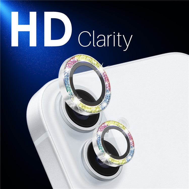 NORTHJO 1 Set For iPhone 16 / 16 Plus Camera Lens Film Tempered Glass+Metal Glitter Rear Lens Protector - Colorful