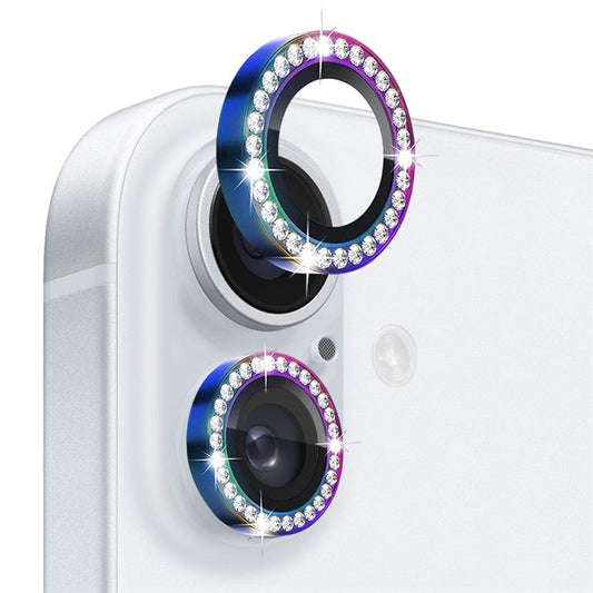 NORTHJO For iPhone 16 / 16 Plus Lens Protector Rhinestone Ring Tempered Glass Lens Film - Colorful