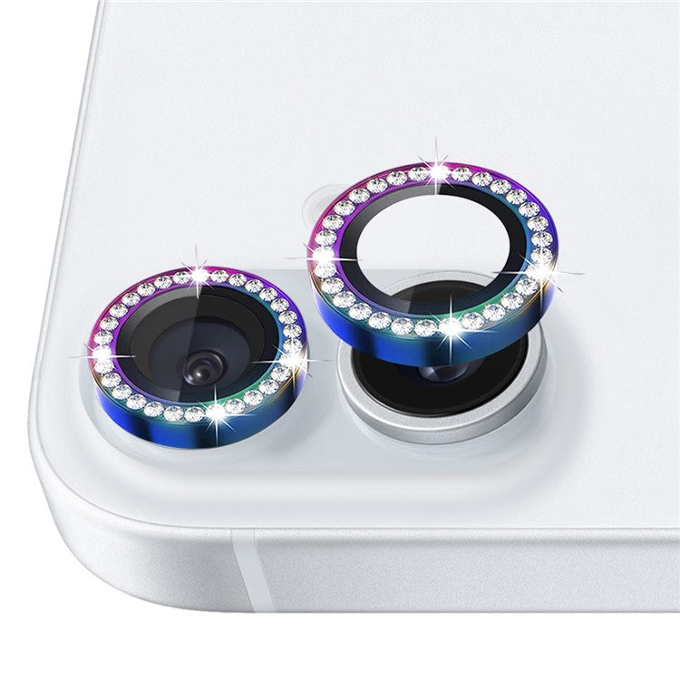 NORTHJO For iPhone 16 / 16 Plus Lens Protector Rhinestone Ring Tempered Glass Lens Film - Colorful