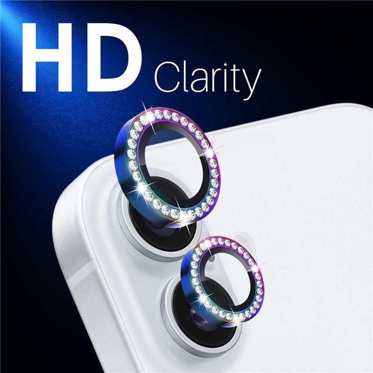NORTHJO For iPhone 16 / 16 Plus Lens Protector Rhinestone Ring Tempered Glass Lens Film - Colorful
