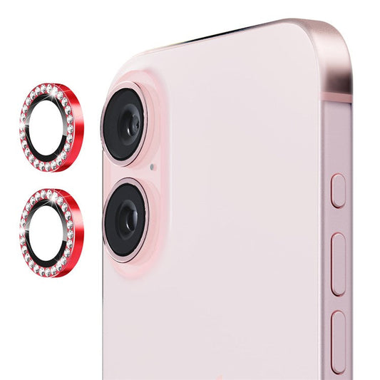 ENKAY HAT PRINCE 1 Set For iPhone 16 / 16 Plus Camera Lens Protector Tempered Glass+Aluminum Alloy Lens Film - Red