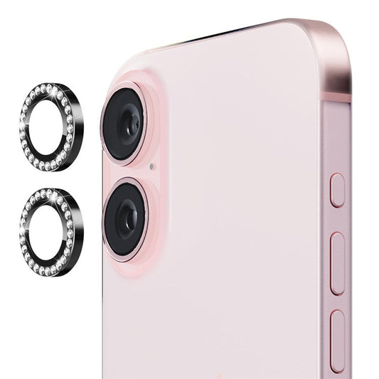 ENKAY HAT PRINCE 1 Set For iPhone 16 / 16 Plus Camera Lens Protector Tempered Glass+Aluminum Alloy Lens Film - Black