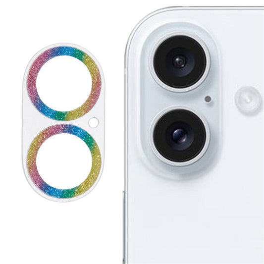 For iPhone 16 / 16 Plus Camera Lens Protector Glitter Tempered Glass Lens Film - Multi-color