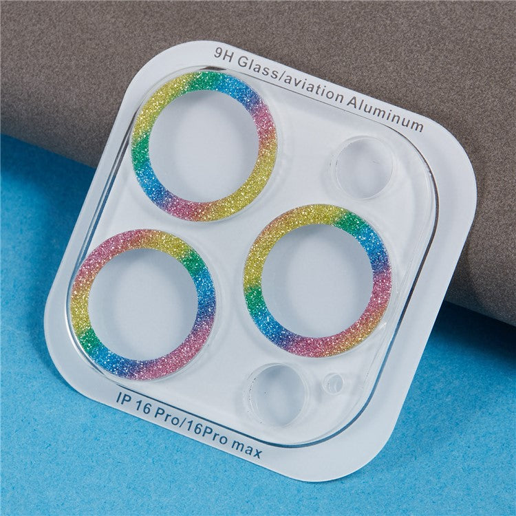 For iPhone 16 Pro / 16 Pro Max Camera Lens Protector Glitter Tempered Glass Lens Film - Multi-Color