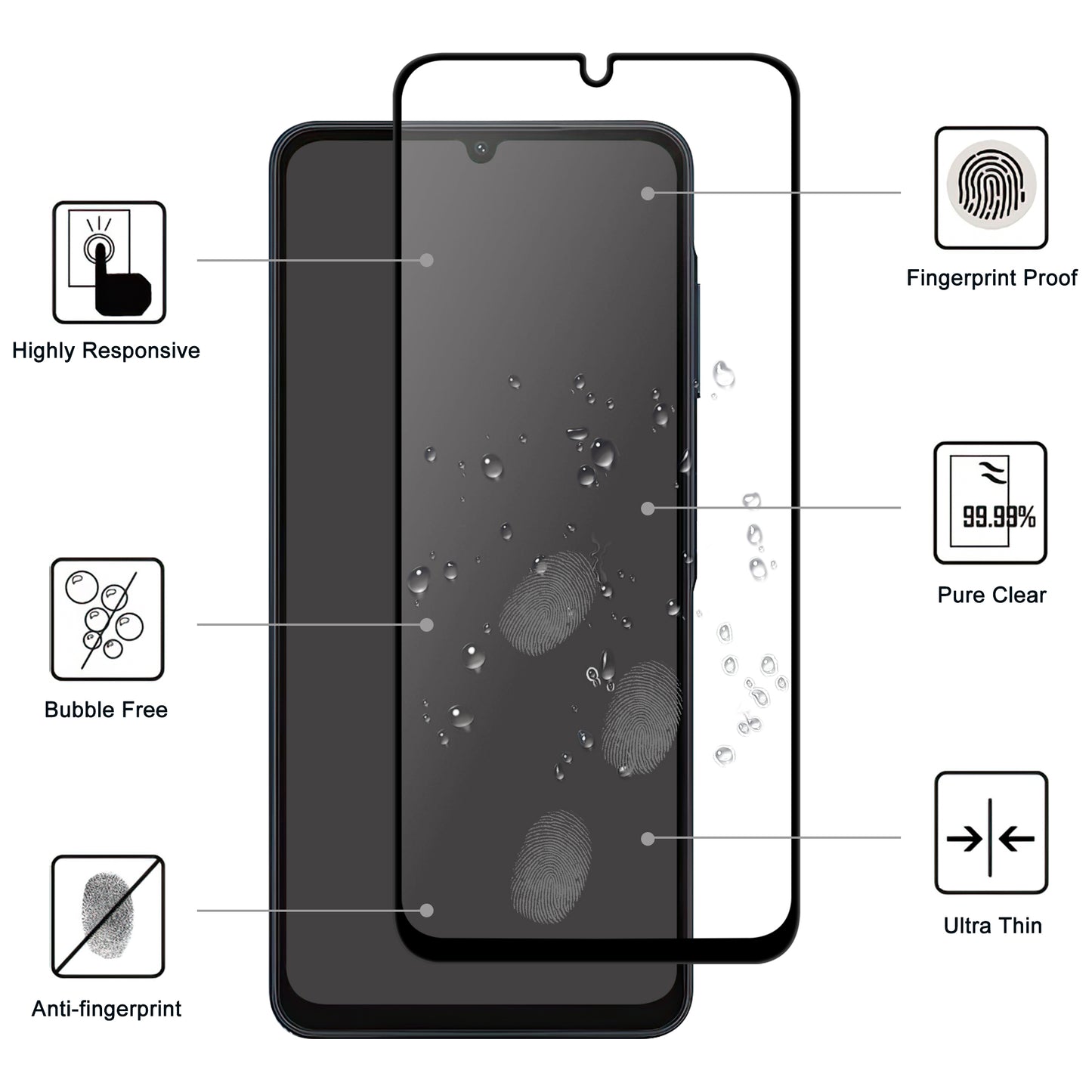 For Samsung Galaxy A06 AGC Glass Screen Protector Full Glue Black Edge Screen Film