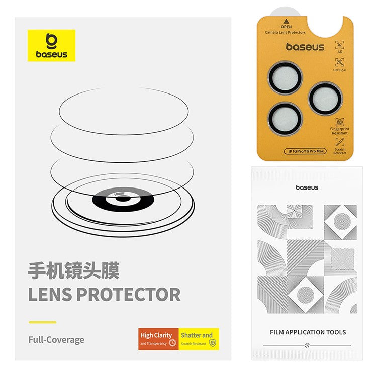 BASEUS 1 Set (3Pcs) For iPhone 16 Pro Max / 16 Pro Camera Lens Protector Corning Gorilla Glass HD Clear Lens Film