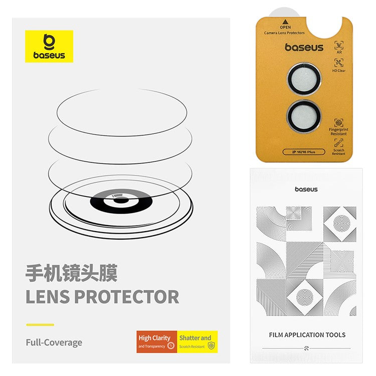BASEUS 1 Set (2Pcs) For iPhone 16 Plus / 16 Camera Lens Protector Corning Gorilla Glass HD Clear Lens Film