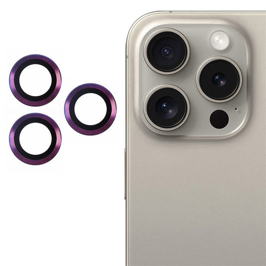 For iPhone 16 Pro / 16 Pro Max Camera Lens Protector CD Veins Metal Ring Tempered Glass Film - Multi-Color