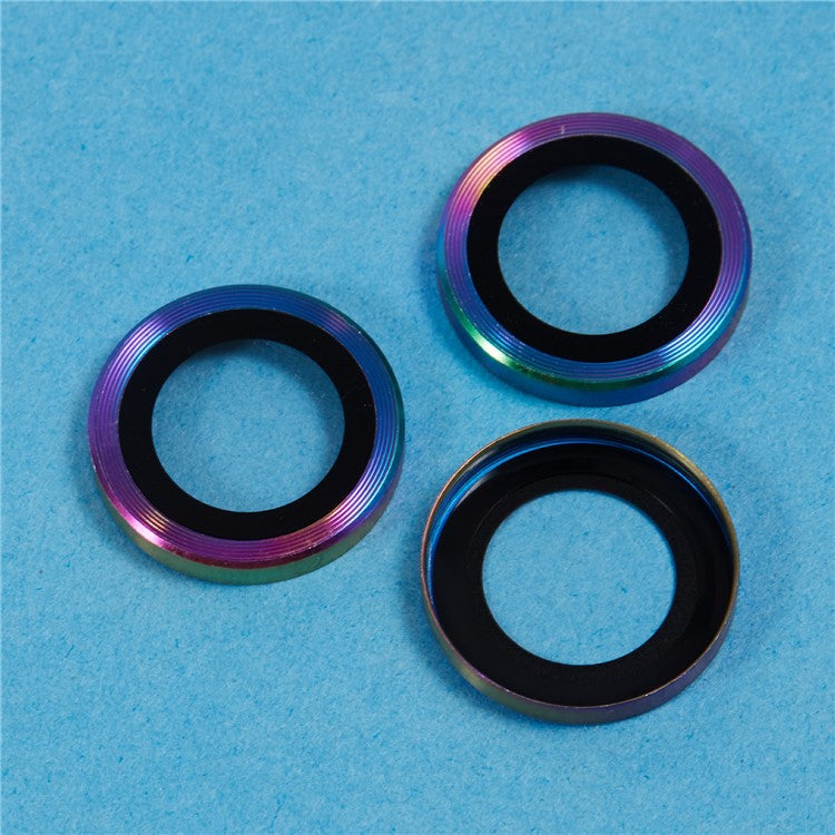 For iPhone 16 Pro / 16 Pro Max Camera Lens Protector CD Veins Metal Ring Tempered Glass Film - Multi-Color