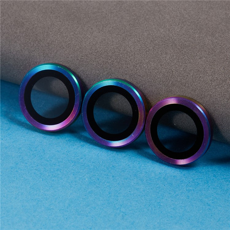 For iPhone 16 Pro / 16 Pro Max Camera Lens Protector CD Veins Metal Ring Tempered Glass Film - Multi-Color