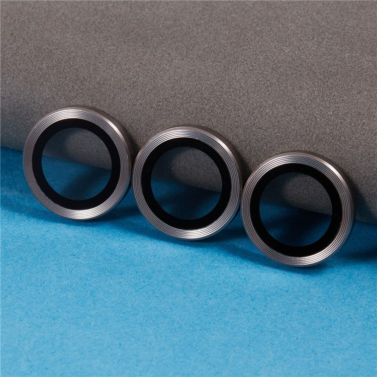 For iPhone 16 Pro / 16 Pro Max Camera Lens Protector CD Veins Metal Ring Tempered Glass Film - Titanium Grey