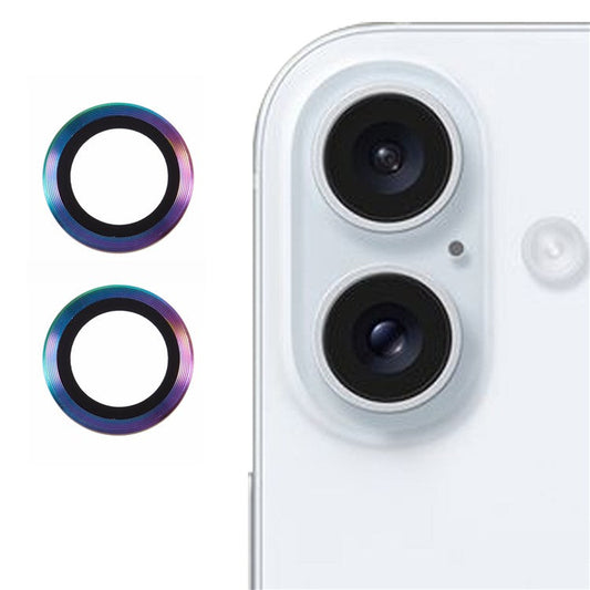 For iPhone 16 / 16 Plus Camera Lens Protector CD Veins Metal Ring Tempered Glass Film - Multi-color