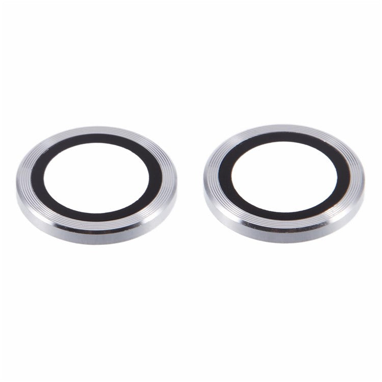 For iPhone 16 / 16 Plus Camera Lens Protector CD Veins Metal Ring Tempered Glass Film - Silver
