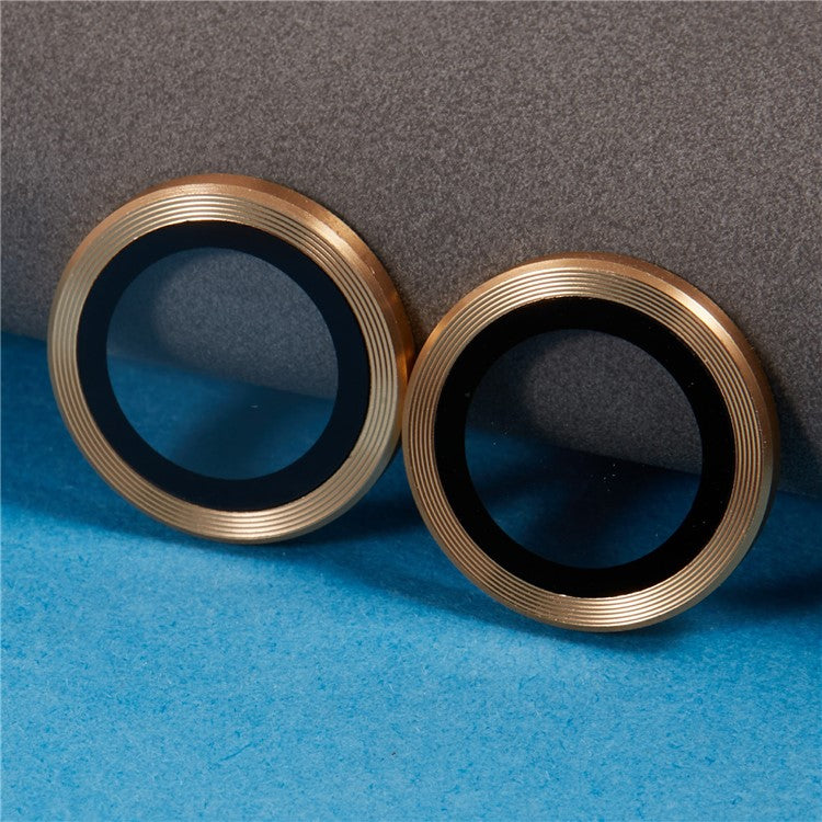 For iPhone 16 / 16 Plus Camera Lens Protector CD Veins Metal Ring Tempered Glass Film - Gold