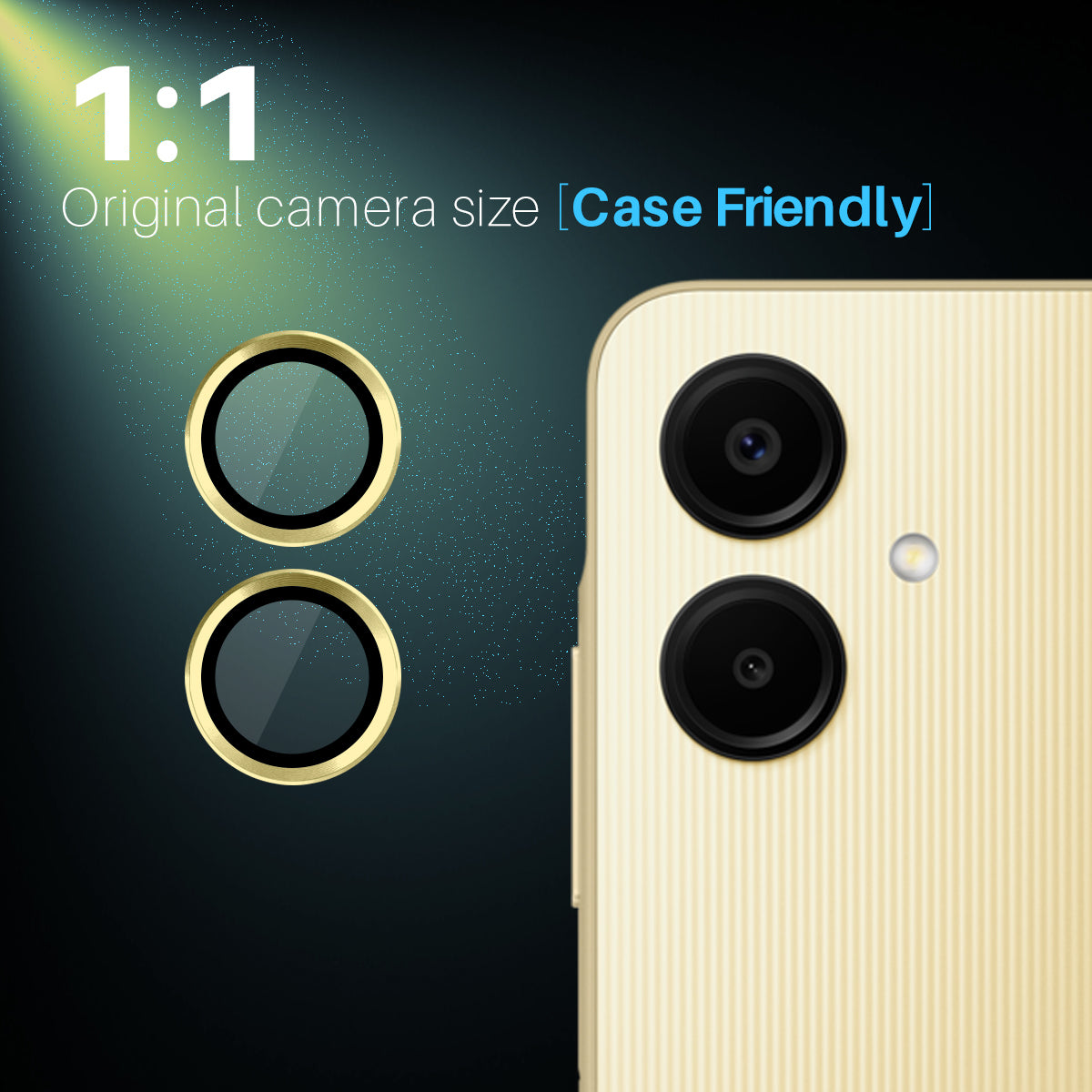 NORTHJO 1 Set For Samsung Galaxy A06 Camera Lens Flim+Tempered Glass+Metal Ring Lens Protector - Gold