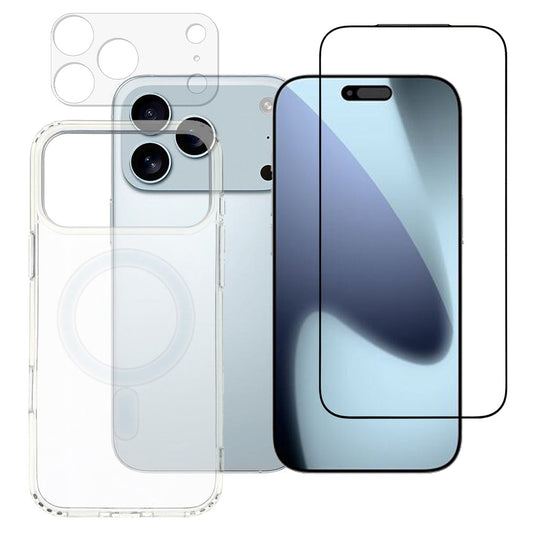 For iPhone 17 Pro Max Phone Case Compatible with MagSafe with Tempered Glass Screen Film + Clear Lens Film