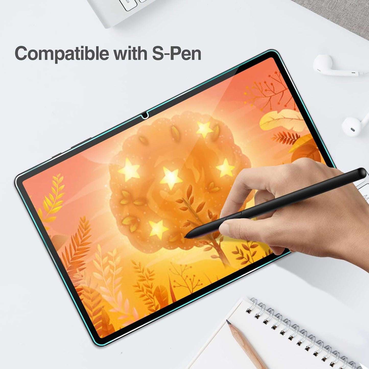 For Samsung Galaxy Tab S9 FE+ Tablet Screen Protector Arc Edge Tempered Glass HD Clear Film