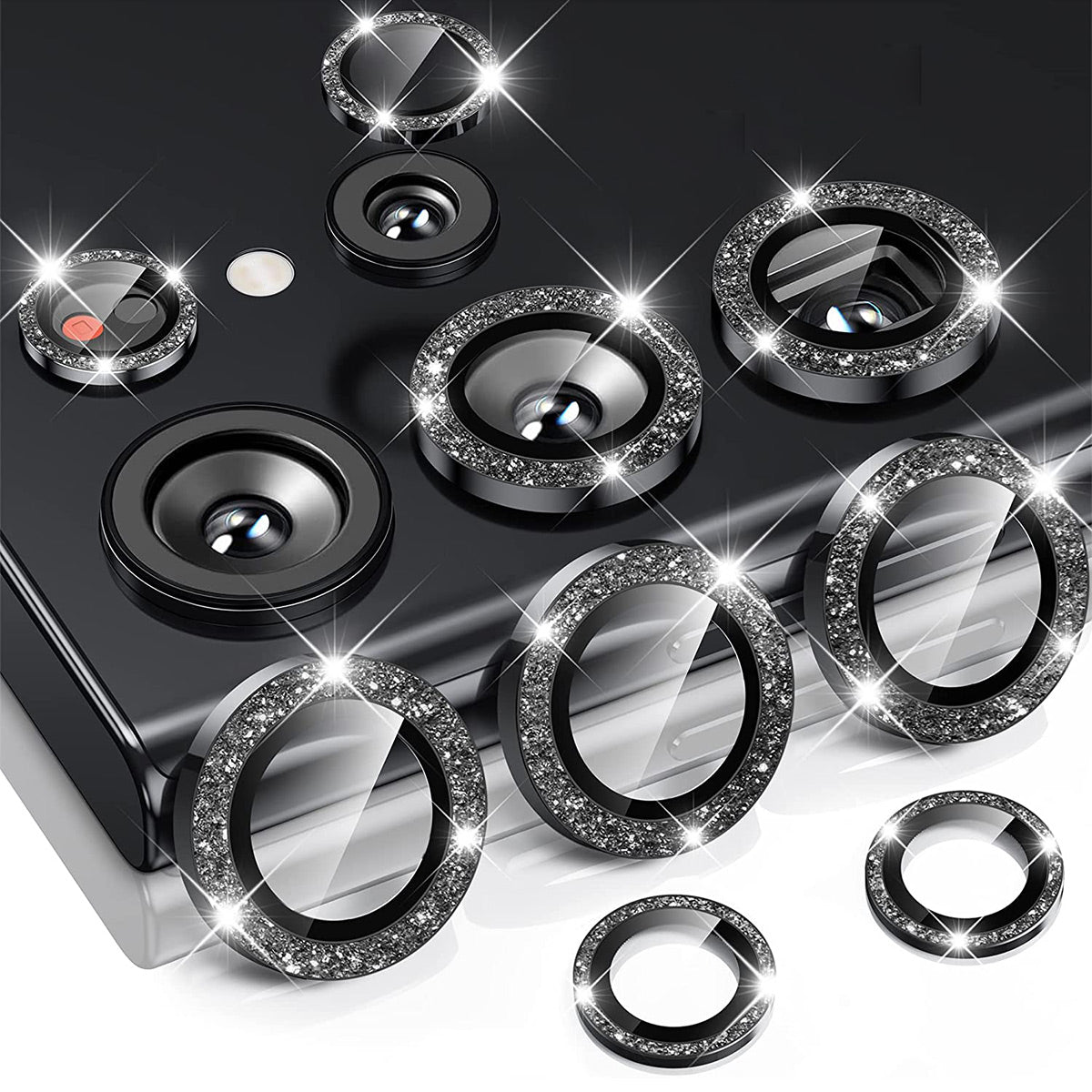 ENKAY HAT PRINCE For Samsung Galaxy S24 Ultra Camera Lens Protector Aluminum Alloy Glitter Ring Lens Film - Black